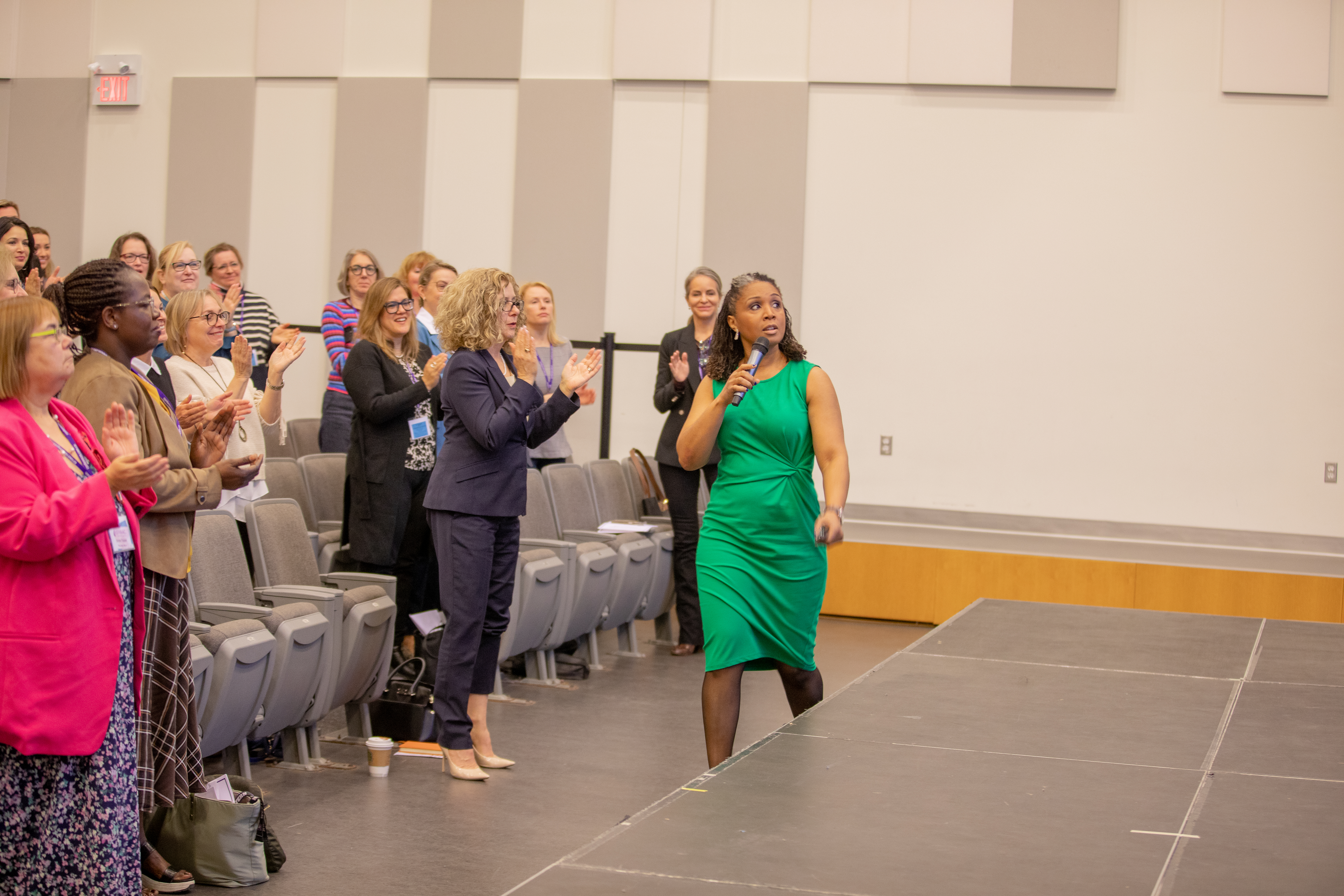 Jennifer Slay, Director of Equity, Diversity, Inclusion and Decolonization at King’s University College, engages the crowd inside the Joanne and Peter Kenny Theatre during a keynote presentation.